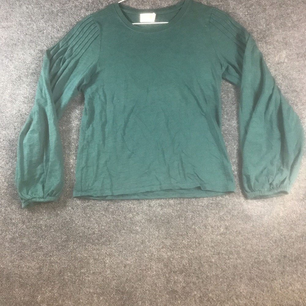 Nation Ltd Top Womens S Green Cotton Crew Neck Pleated Shoulder Balloon Sleeve